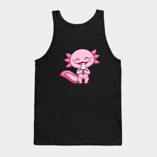 Cute Axolotl Eating Ice Cream Cone Cartoon Tank Top